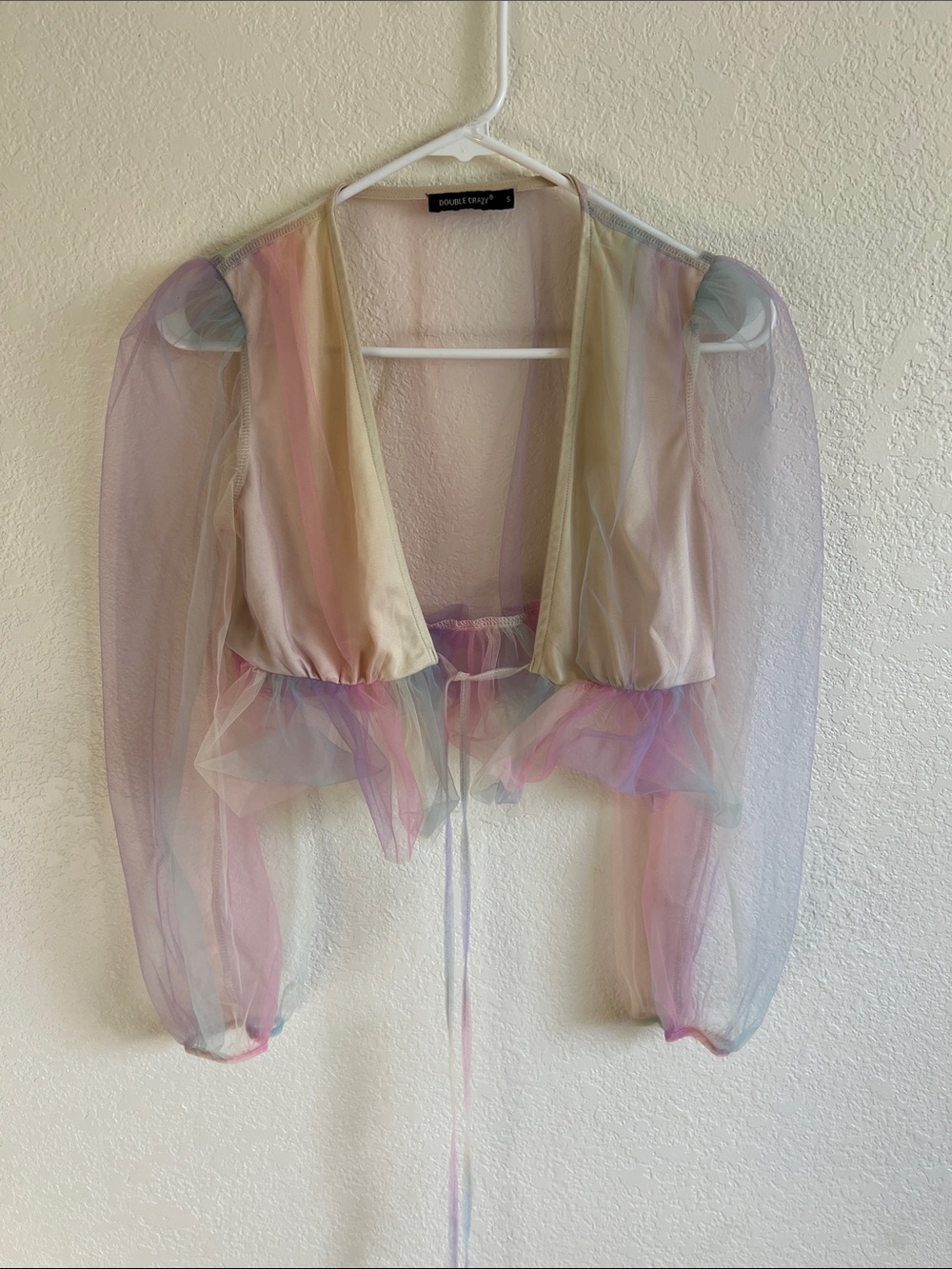 Double Crazy Pastel Rainbow Sheer Mesh Crop Top